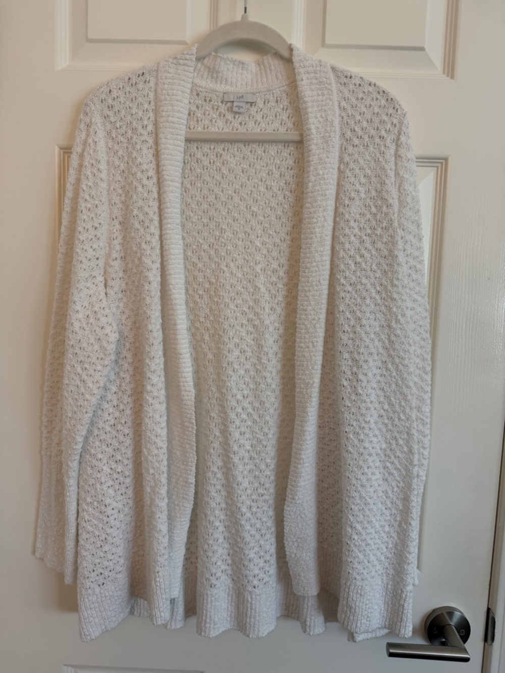 Open-Front White Knit Cardigan Sweater